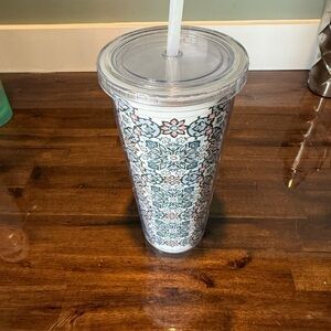 Vera Bradley Black and Pink Floral Tumbler with Straw